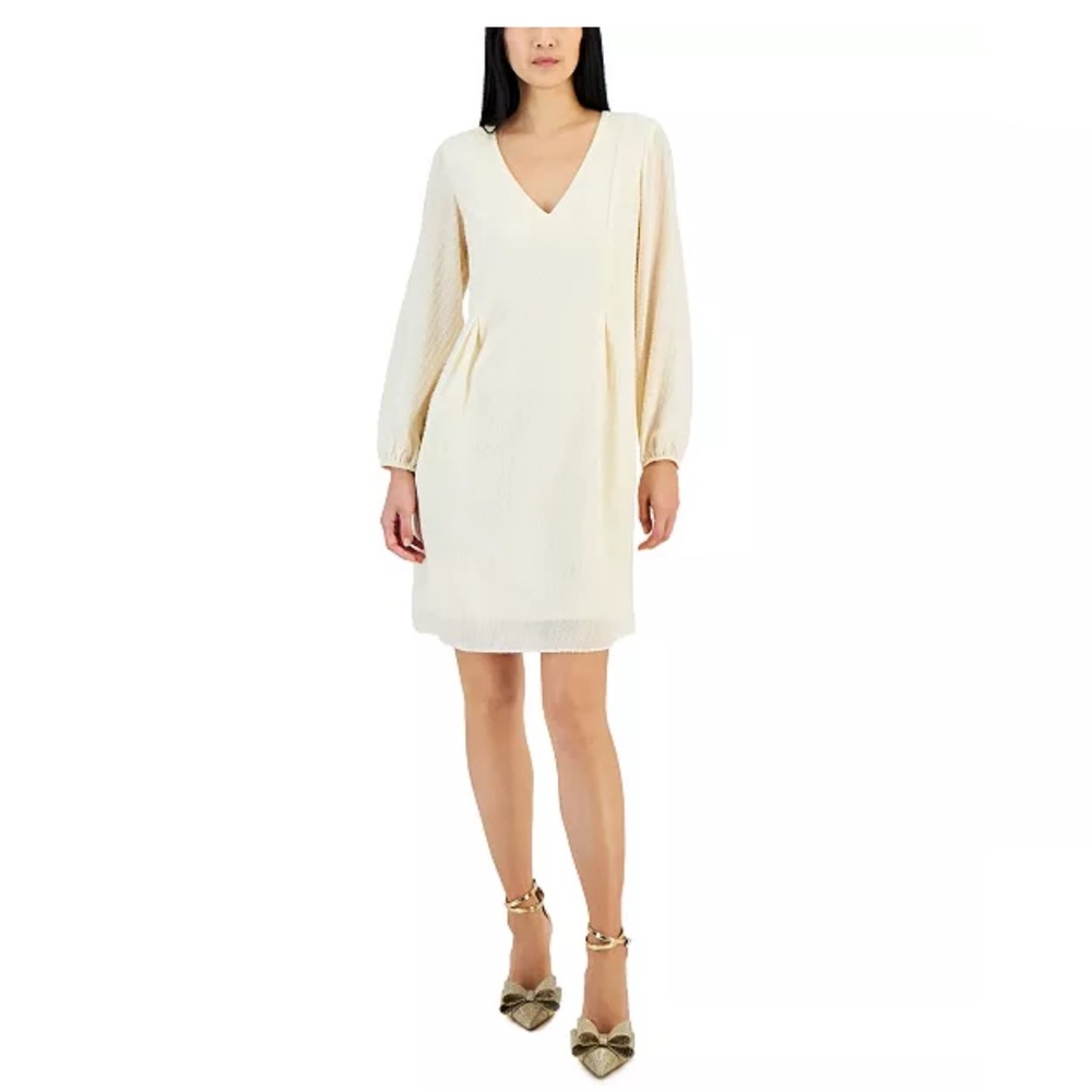 Women's Textured Chiffon Long-Sleeve Bow-Back Dress